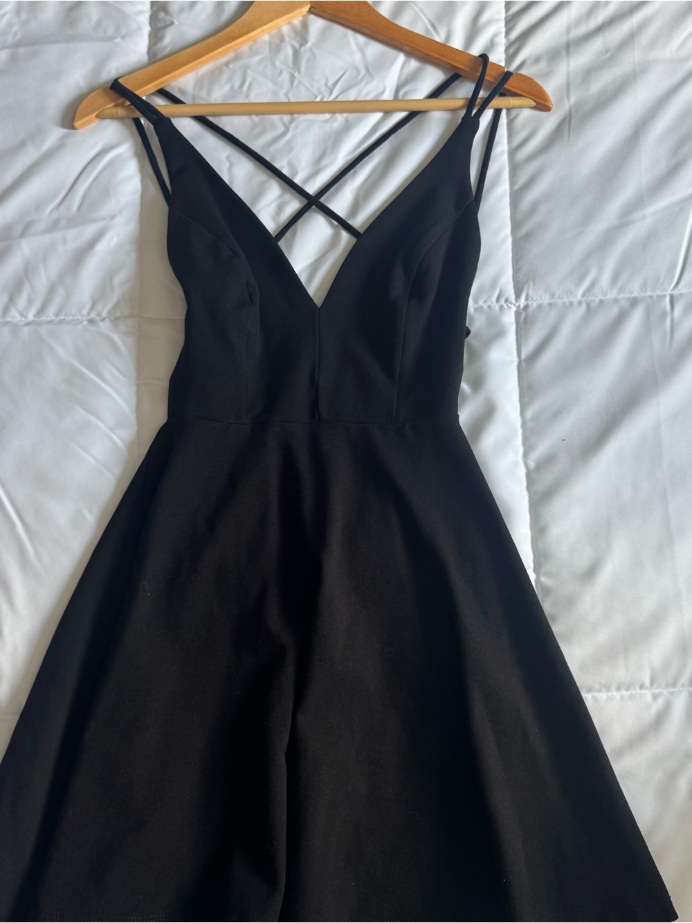 Lulu's Black V-Neck Crisscross Strap A-Line Dress